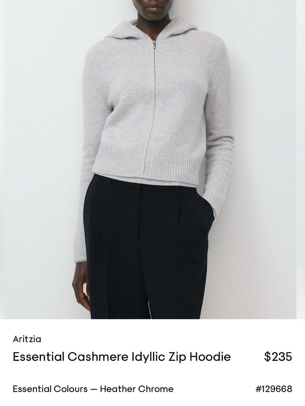 Aritzia Light Heather Gray Cashmere Zip Hoodie NWOT